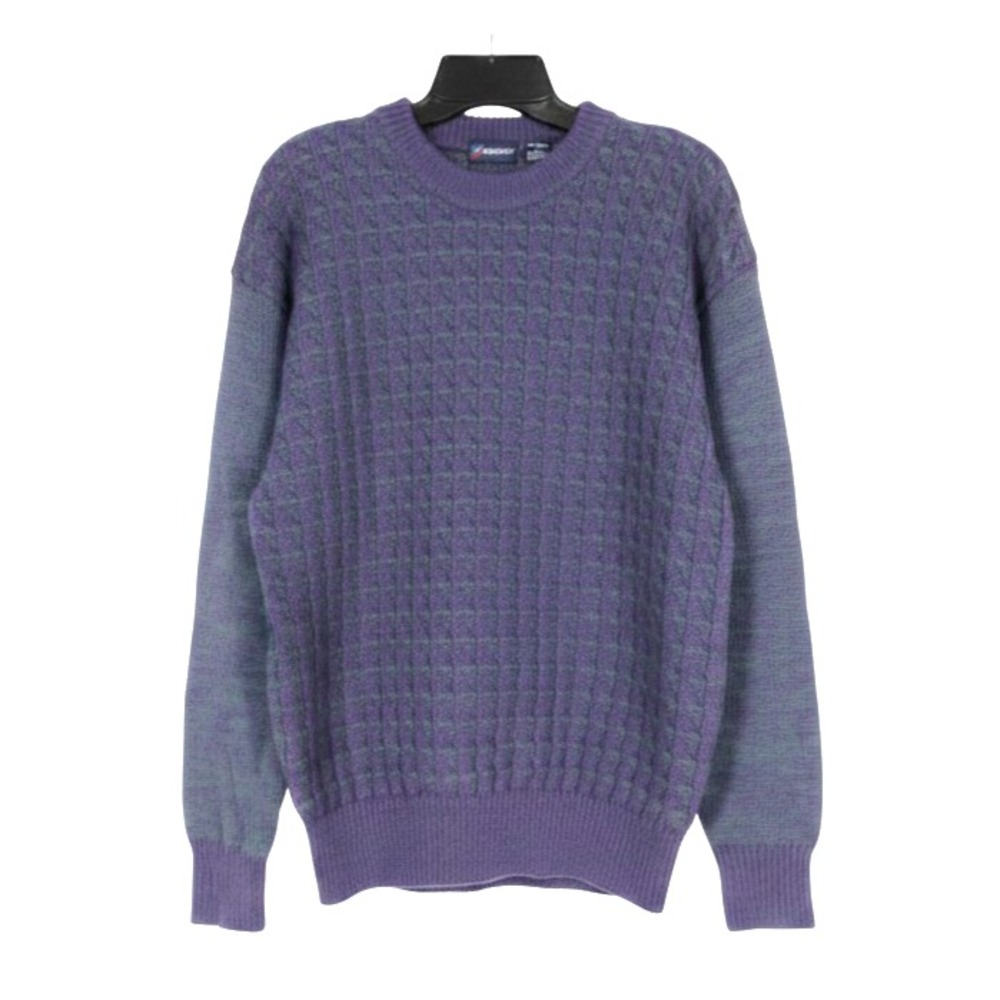Vtg DANIEL HECHTER Purple/Green WOOL Textured Pattern Ribbed Trim Knit Sweater S